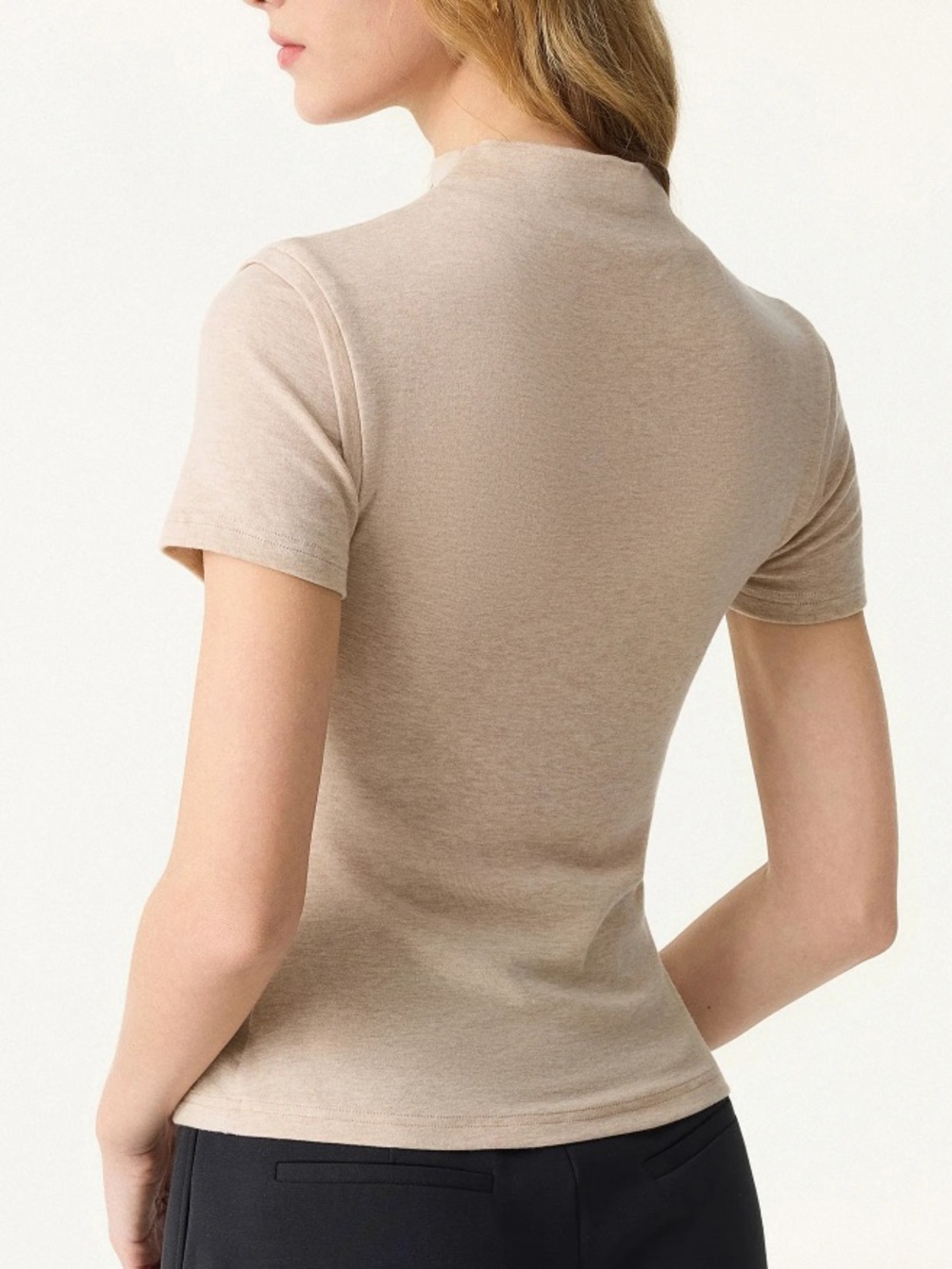 OGL Women's Short Sleeve Built-In Bra Top in Light Beige - Picture 3 of 16